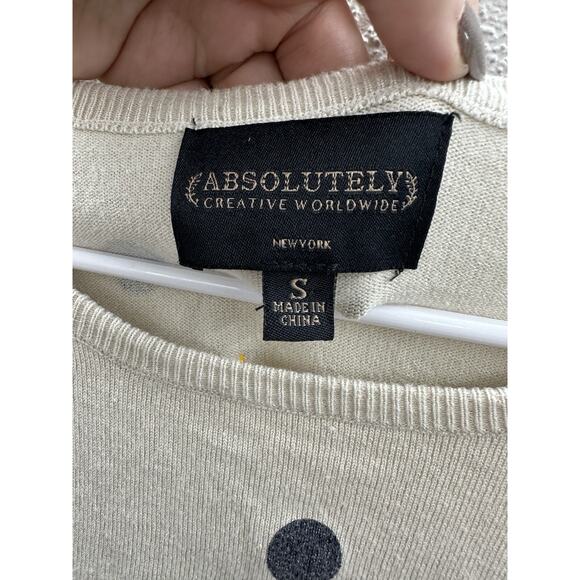 Absolutely Womens Sweater Size Small Tan Black Polka Dot Long Sleeve Lightweight - Picture 3 of 9